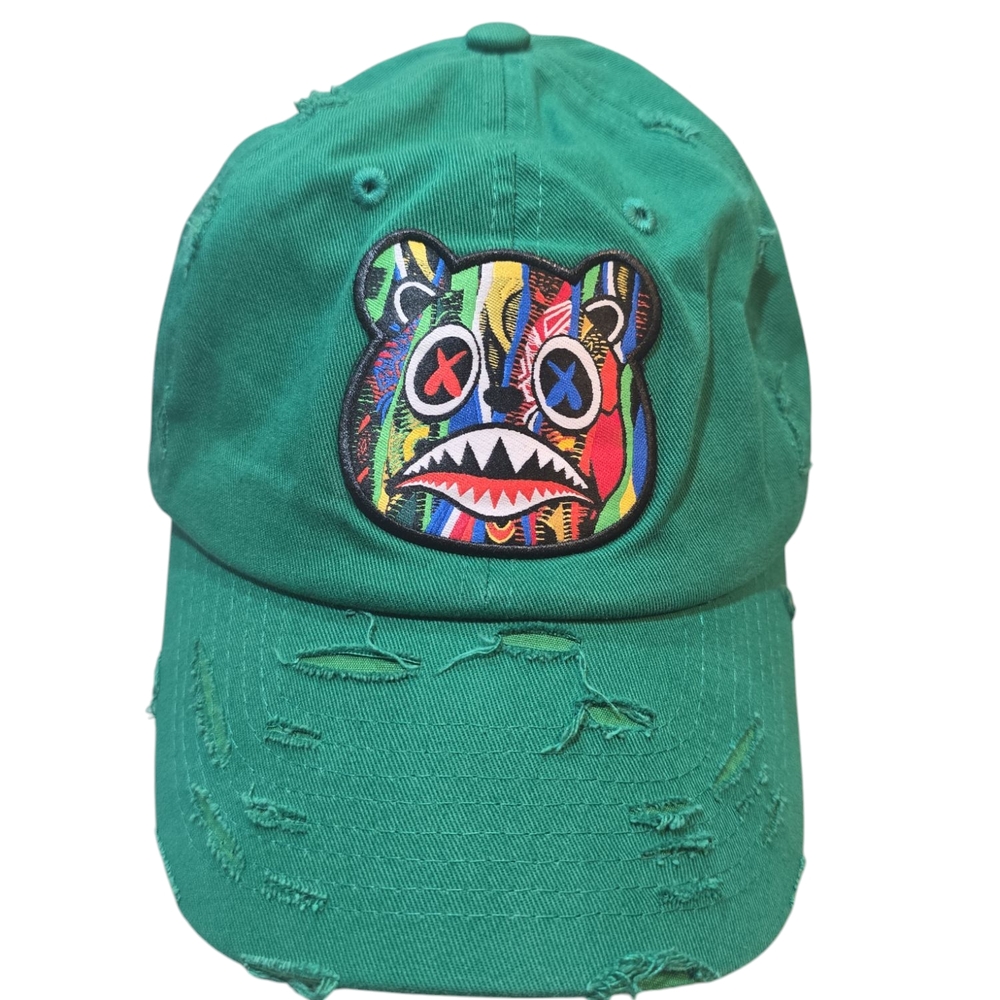 BAWS OG Green Distressed Cap with Colorful Bear Patch